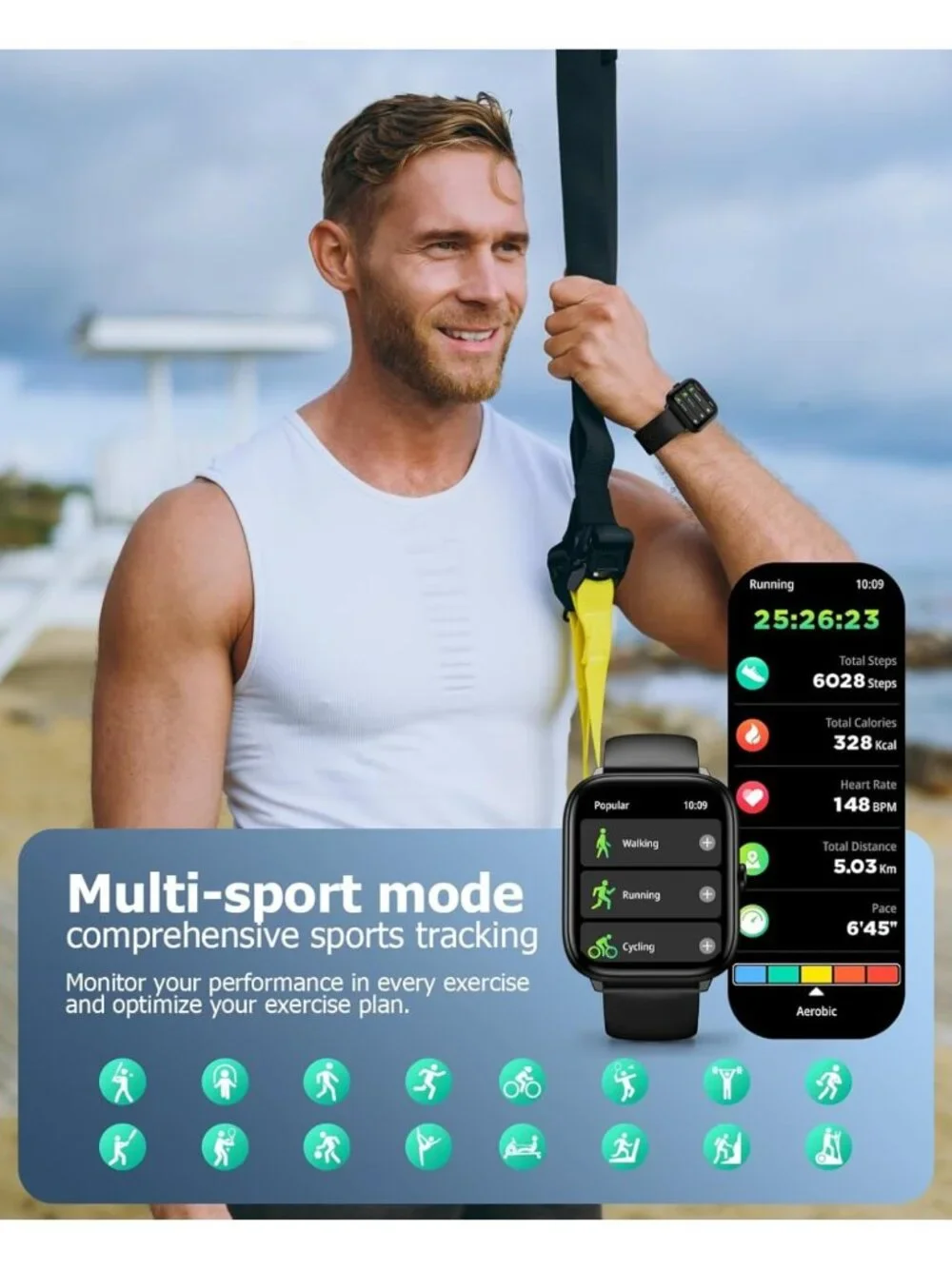 Stylish Black Smart Watch, Bluetooth Call, Fitness Tracker, 118 Sports Modes
